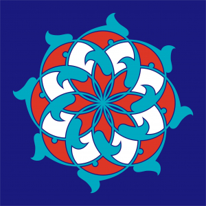 وکتور طرح گل دایره ای اسلیمی آبی سفید و قرمز